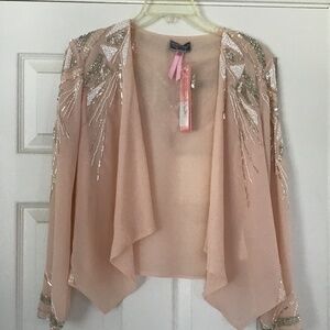 Lipsy London Feel Amazing Sequined Beaded Jacket, Size 4, Blush Pink